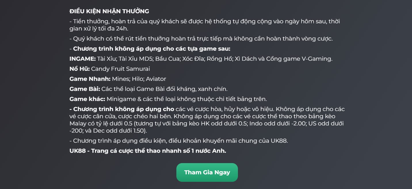 Thể lệ chương trình Thưởng nạp vô hạn, tặng bạn tiền tươi UK88