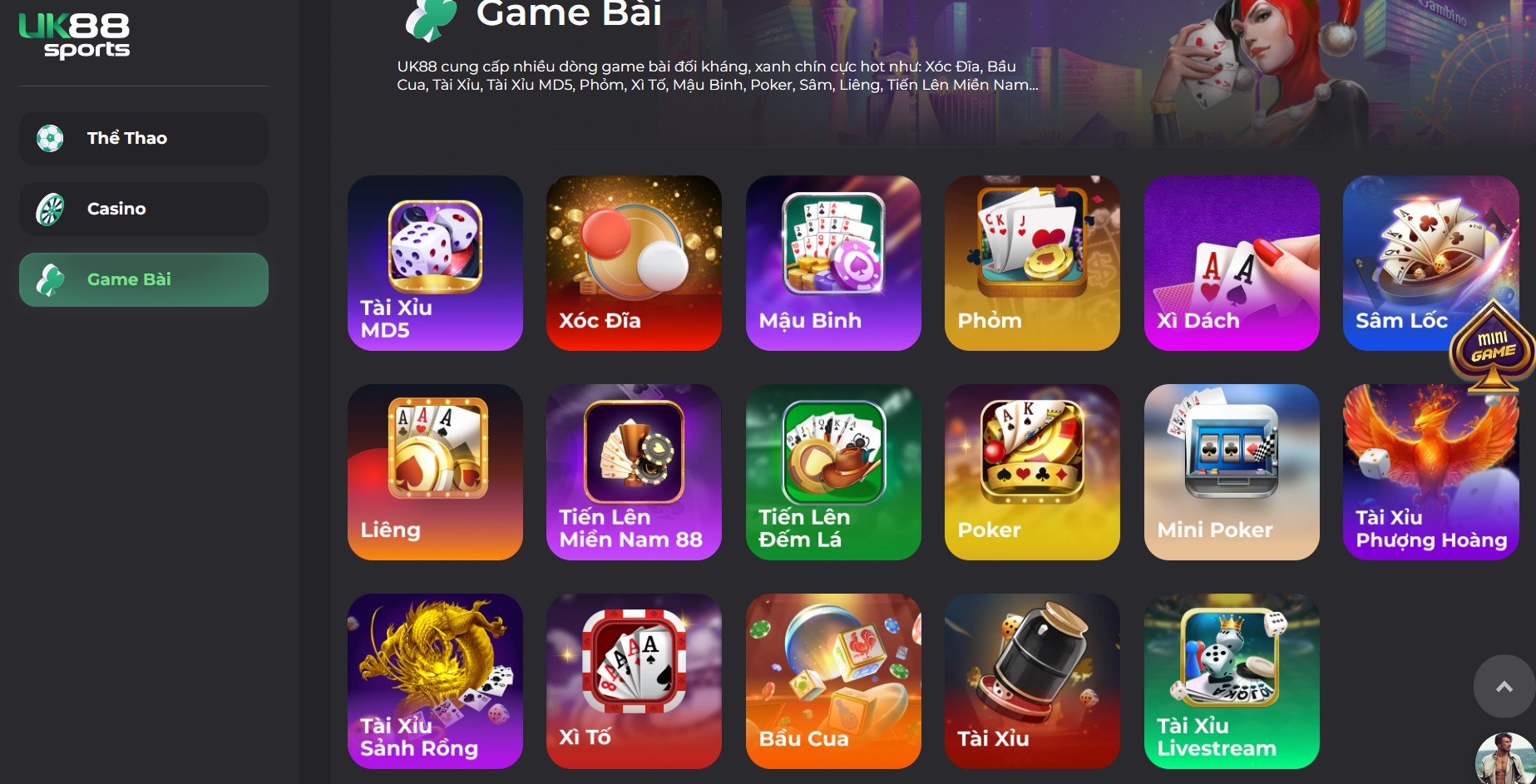 Hệ thống game bài cực khủng trên UK88